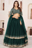 Stylish Rama Green Embroidered Georgette Lehenga Choli with Soft Net Dupatta