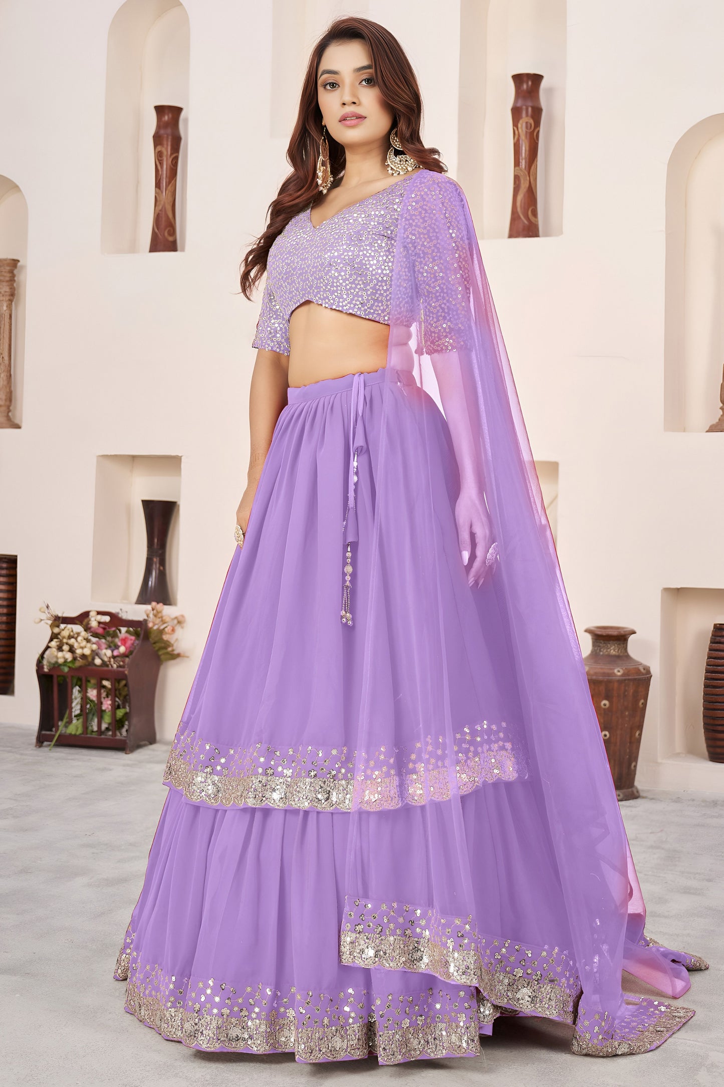 Graceful Lavender Embroidered Georgette Lehenga Choli with Soft Net Dupatta