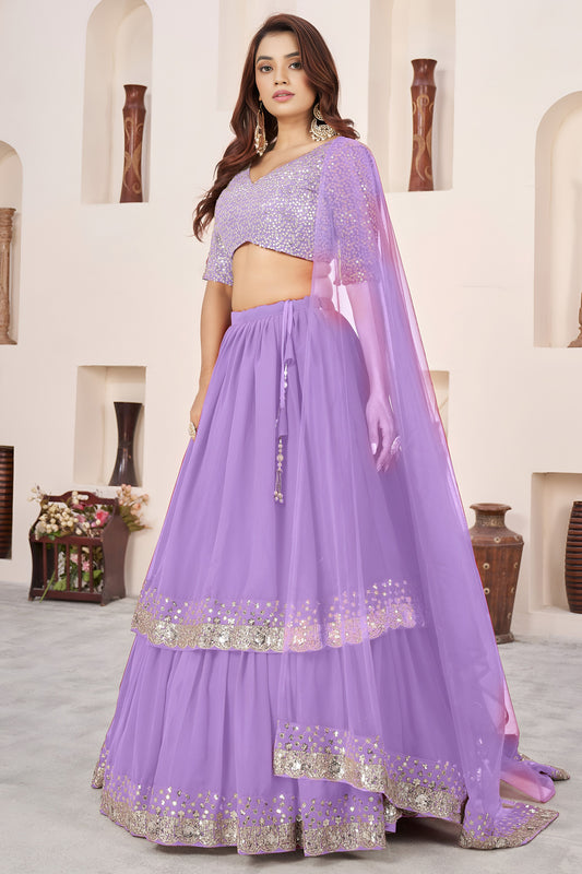 Graceful Lavender Embroidered Georgette Lehenga Choli with Soft Net Dupatta