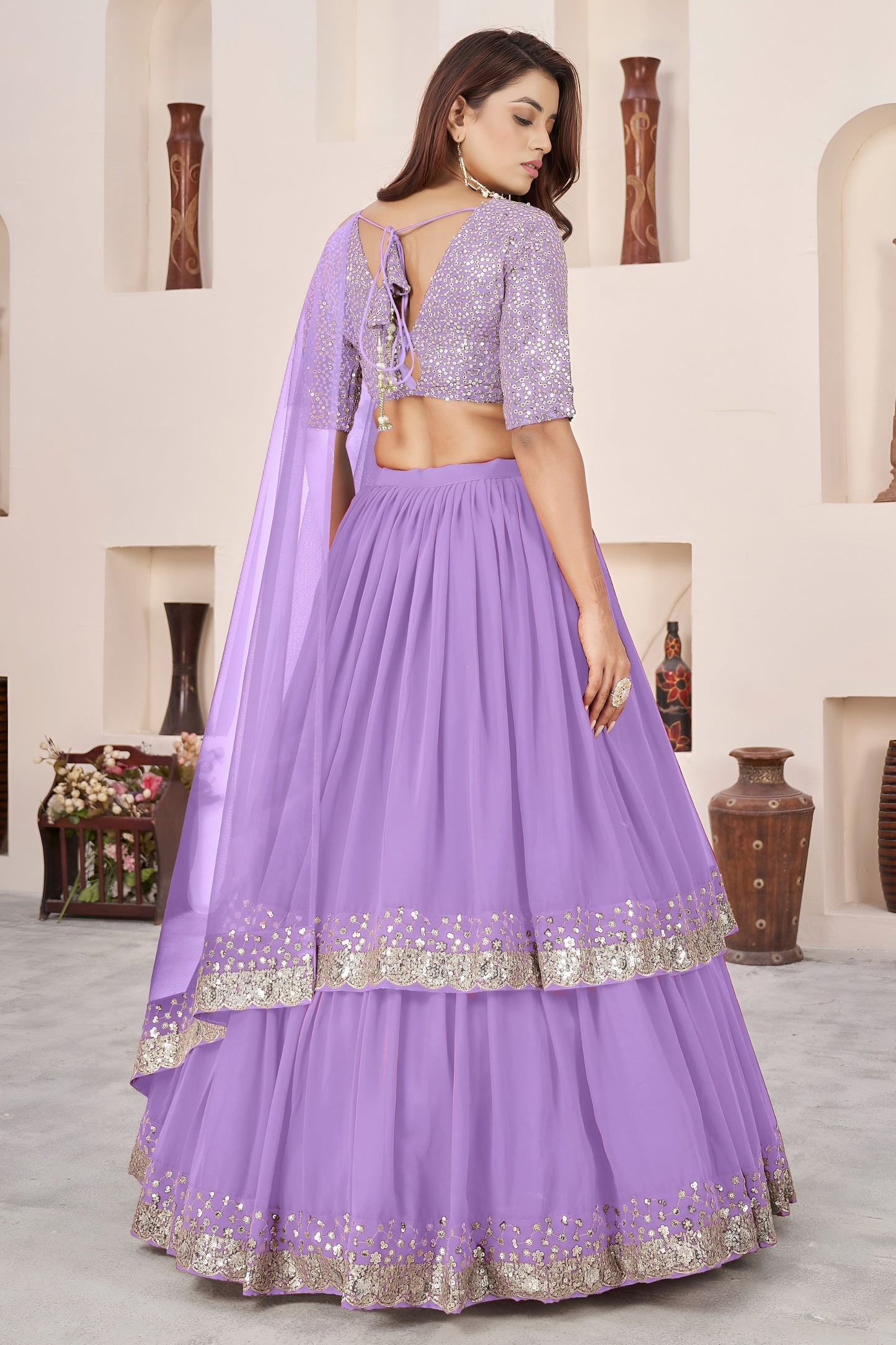 Graceful Lavender Embroidered Georgette Lehenga Choli with Soft Net Dupatta