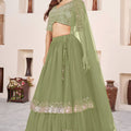 Fresh Pista Green Embroidered Georgette Lehenga Choli with Soft Net Dupatta