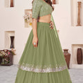 Fresh Pista Green Embroidered Georgette Lehenga Choli with Soft Net Dupatta