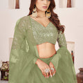 Fresh Pista Green Embroidered Georgette Lehenga Choli with Soft Net Dupatta