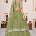 Fresh Pista Green Embroidered Georgette Lehenga Choli with Soft Net Dupatta