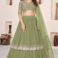 Fresh Pista Green Embroidered Georgette Lehenga Choli with Soft Net Dupatta