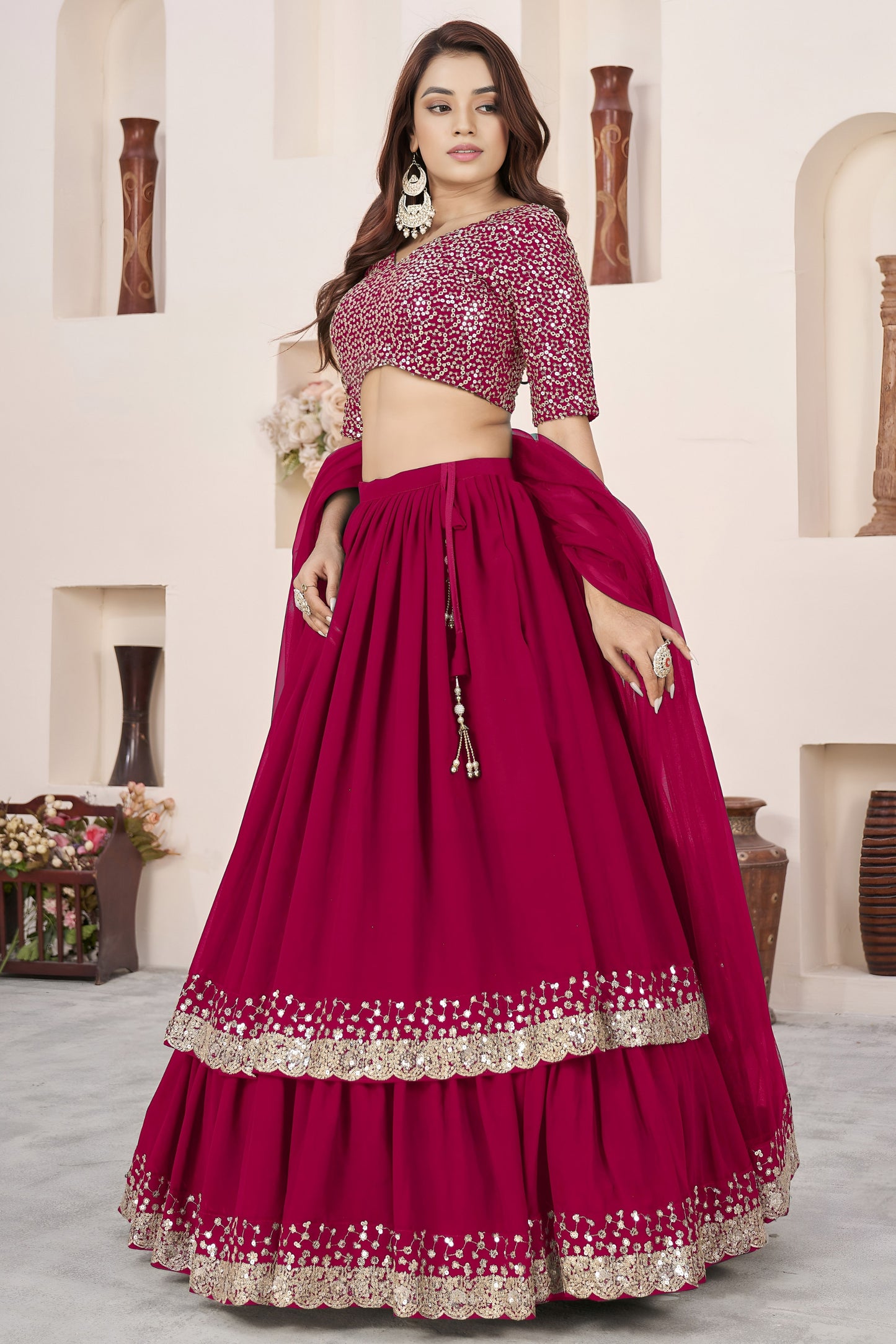 Lovable Rani Pink Embroidered Georgette Lehenga Choli with Soft Net Dupatta