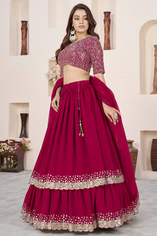 Lovable Rani Pink Embroidered Georgette Lehenga Choli with Soft Net Dupatta