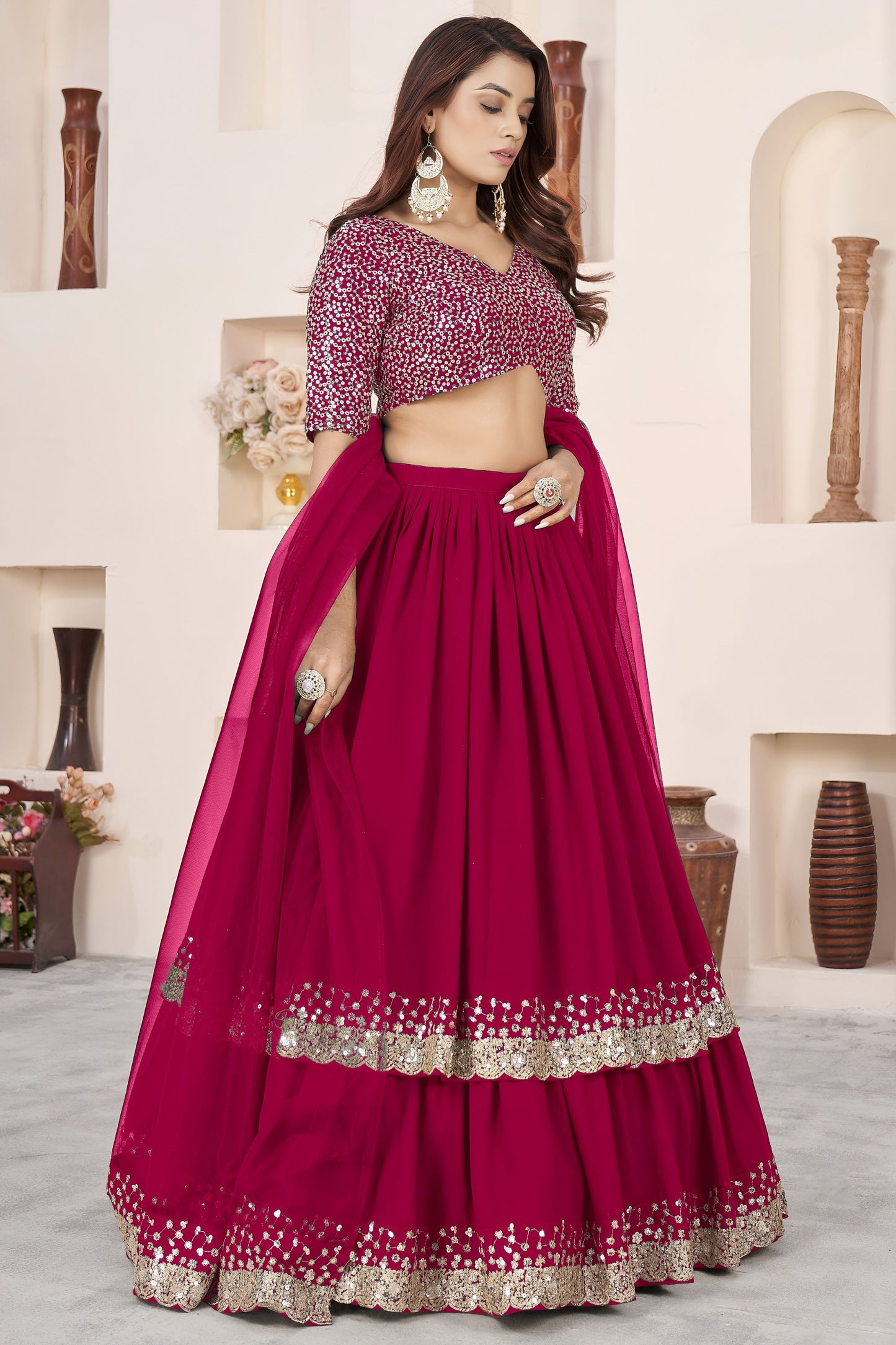 Lovable Rani Pink Embroidered Georgette Lehenga Choli with Soft Net Dupatta