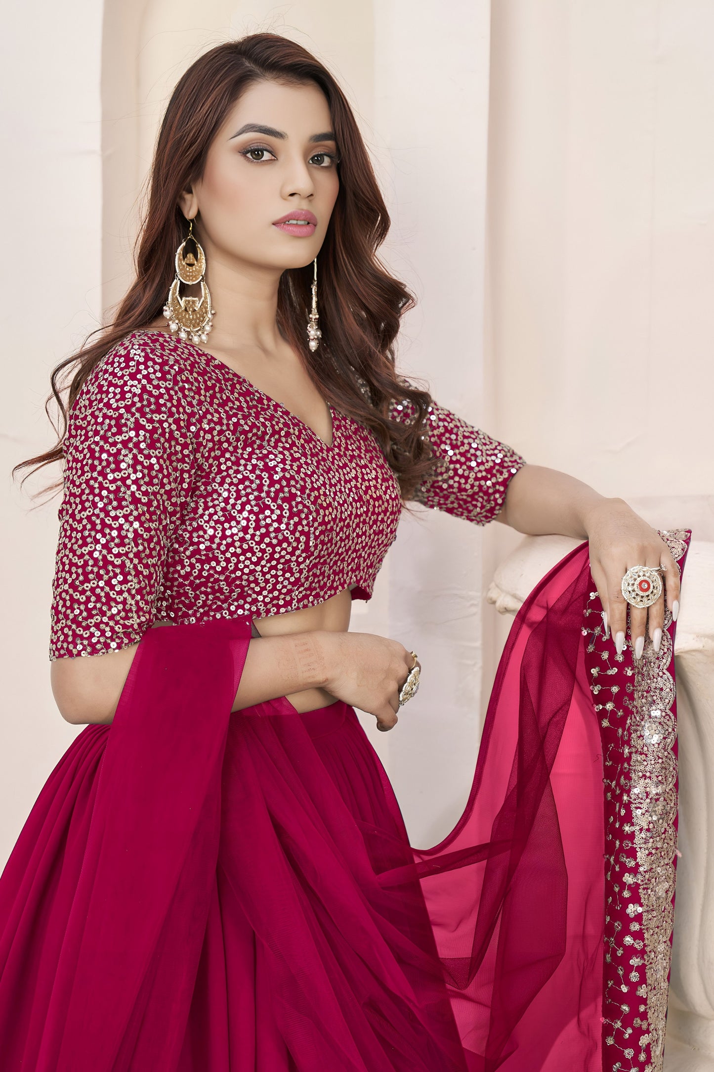 Lovable Rani Pink Embroidered Georgette Lehenga Choli with Soft Net Dupatta