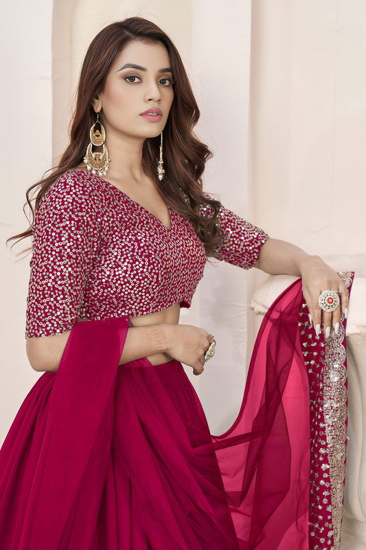 Lovable Rani Pink Embroidered Georgette Lehenga Choli with Soft Net Dupatta