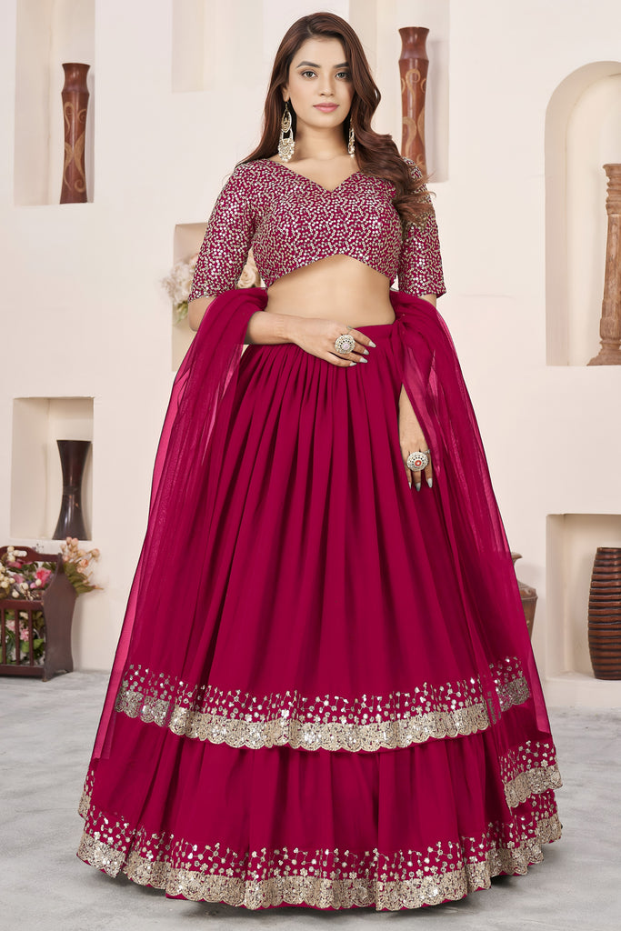 Lovable Rani Pink Embroidered Georgette Lehenga Choli with Soft Net Dupatta