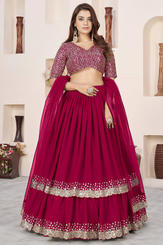 Lovable Rani Pink Embroidered Georgette Lehenga Choli with Soft Net Dupatta