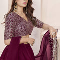 Superb Maroon Embroidered Georgette Lehenga Choli with Soft Net Dupatta