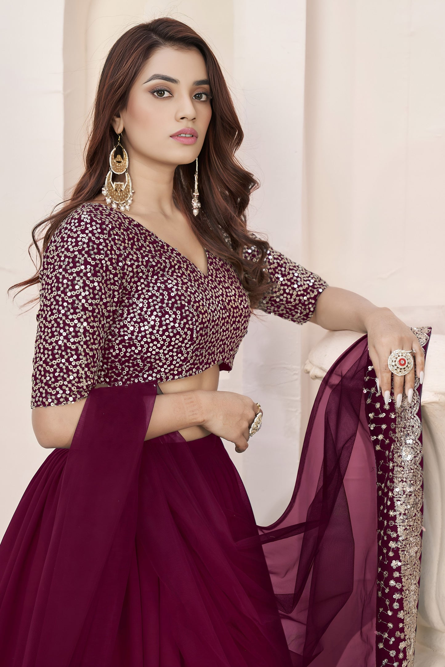 Superb Maroon Embroidered Georgette Lehenga Choli with Soft Net Dupatta