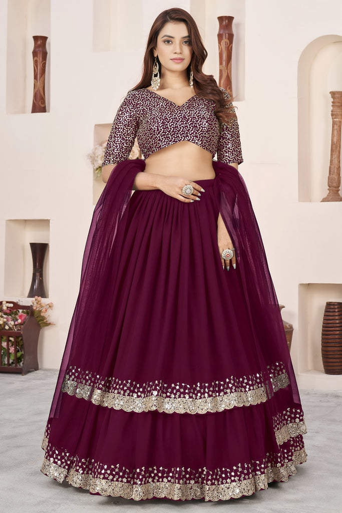 Superb Maroon Embroidered Georgette Lehenga Choli with Soft Net Dupatta