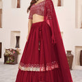 Charming Red Embroidered Georgette Lehenga Choli with Soft Net Dupatta