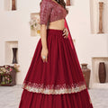 Charming Red Embroidered Georgette Lehenga Choli with Soft Net Dupatta