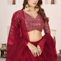 Charming Red Embroidered Georgette Lehenga Choli with Soft Net Dupatta