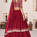 Charming Red Embroidered Georgette Lehenga Choli with Soft Net Dupatta