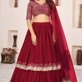Charming Red Embroidered Georgette Lehenga Choli with Soft Net Dupatta