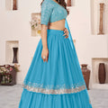 Glorious Sky Blue Embroidered Georgette Lehenga Choli with Soft Net Dupatta