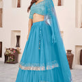 Glorious Sky Blue Embroidered Georgette Lehenga Choli with Soft Net Dupatta