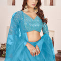Glorious Sky Blue Embroidered Georgette Lehenga Choli with Soft Net Dupatta