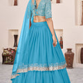 Glorious Sky Blue Embroidered Georgette Lehenga Choli with Soft Net Dupatta