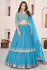 Glorious Sky Blue Embroidered Georgette Lehenga Choli with Soft Net Dupatta