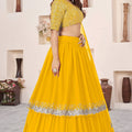 Vibrant Mustard Yellow Embroidered Georgette Lehenga Choli with Soft Net Dupatta