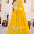 Vibrant Mustard Yellow Embroidered Georgette Lehenga Choli with Soft Net Dupatta