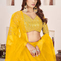 Vibrant Mustard Yellow Embroidered Georgette Lehenga Choli with Soft Net Dupatta