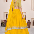 Vibrant Mustard Yellow Embroidered Georgette Lehenga Choli with Soft Net Dupatta
