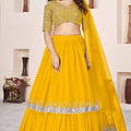 Vibrant Mustard Yellow Embroidered Georgette Lehenga Choli with Soft Net Dupatta