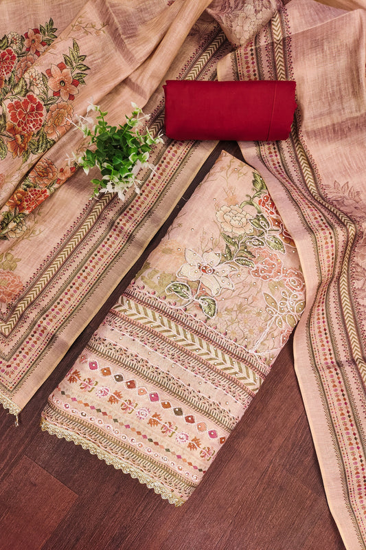 Premium Peach Floral Printed Viscose Straight Salwar Suit with Dupatta