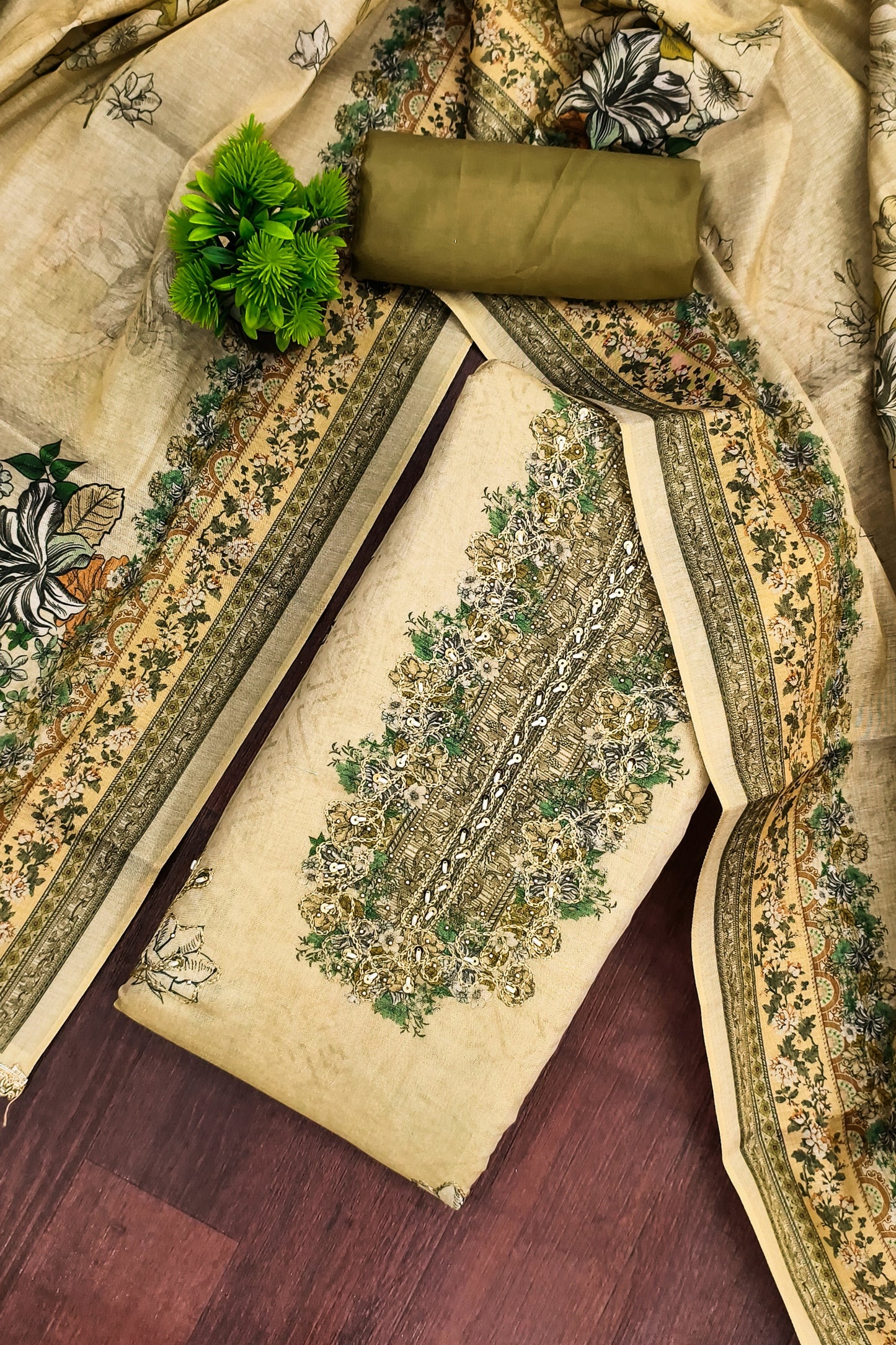 Fashionate Pista Green Floral Printed Viscose Straight Salwar Suit with Dupatta