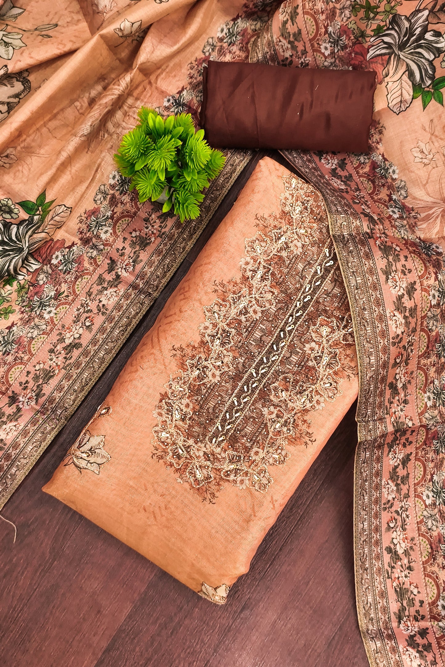 Trendy Rust Orange Floral Printed Viscose Straight Salwar Suit with Dupatta