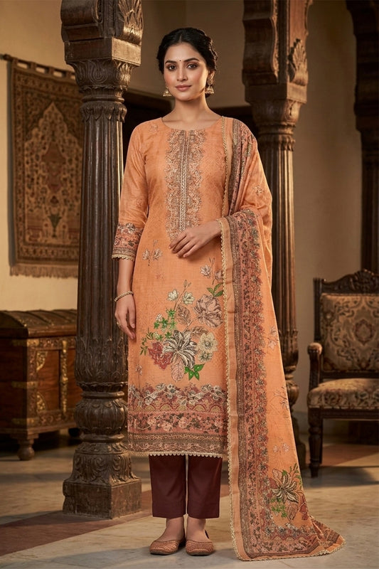Trendy Rust Orange Floral Printed Viscose Straight Salwar Suit with Dupatta