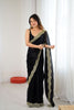 Black Net Saree Heavy Gold Embroidered Border Designer Saree