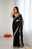 Black Net Saree Heavy Gold Embroidered Border Designer Saree 