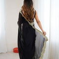 Black Net Saree Heavy Gold Embroidered Border Designer Saree