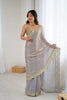 Grey Tissue Silk Saree Gold Embroidered Border Designer Saree