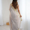 Grey Tissue Silk Saree Gold Embroidered Border Designer Saree