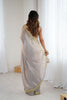 Grey Tissue Silk Saree Gold Embroidered Border Designer Saree