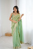 Pista Green Tissue Silk Saree Gold Embroidered Border Designer Saree