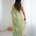 Pista Green Tissue Silk Saree Gold Embroidered Border Designer Saree