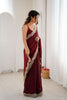 Wine Maroon Tissue Silk Saree Gold Embroidered Border Designer Saree