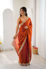 Rust Orange Tissue Silk Saree Gold Embroidered Border Designer Saree