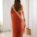 Rust Orange Tissue Silk Saree Gold Embroidered Border Designer Saree
