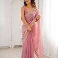 Pink Tissue Silk Saree Gold Embroidered Border Designer Saree 